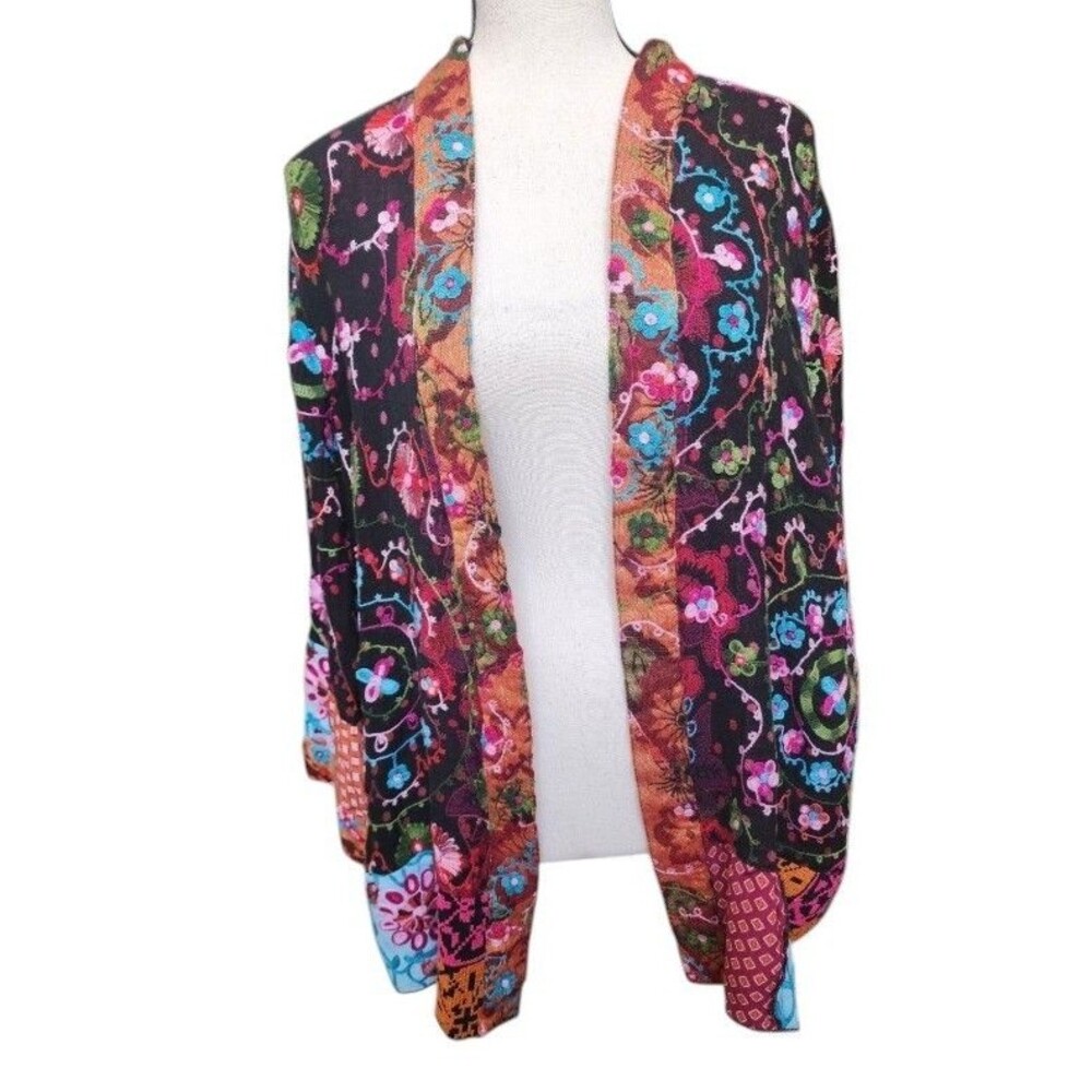 John Mark Embroidered Boho Jacket Size XL Open Front Long Sleeve Viscose